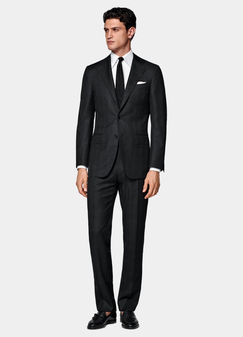 Dark Grey Checked Tailored Fit Havana Suit