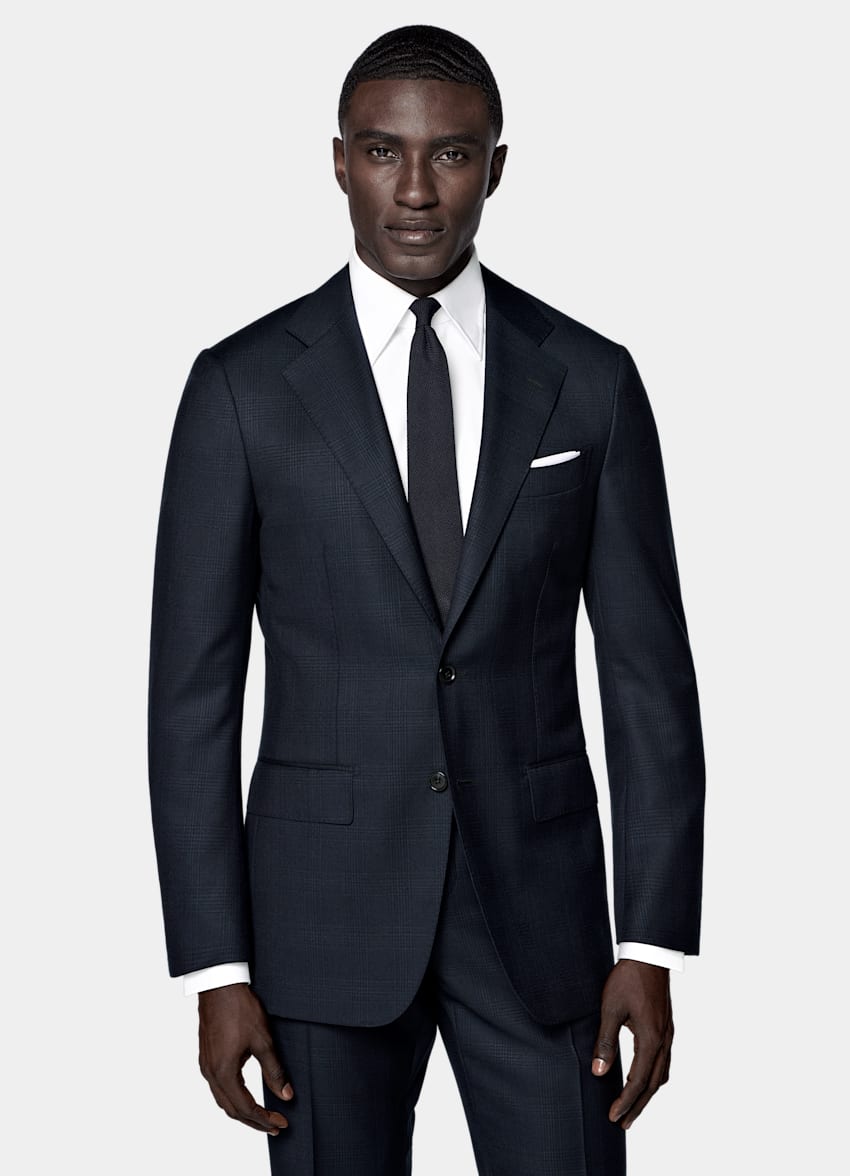 Navy Checked Tailored Fit Havana Suit
