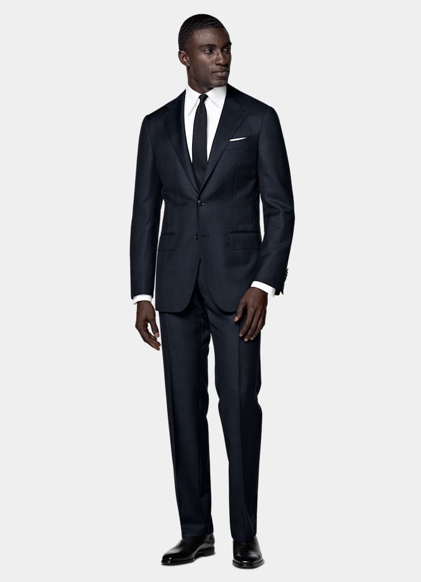 Navy Checked Tailored Fit Havana Suit