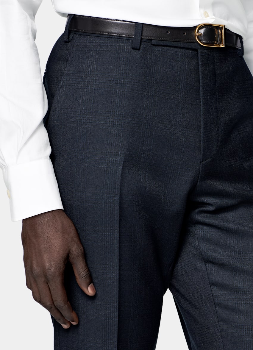 Navy Checked Tailored Fit Havana Suit
