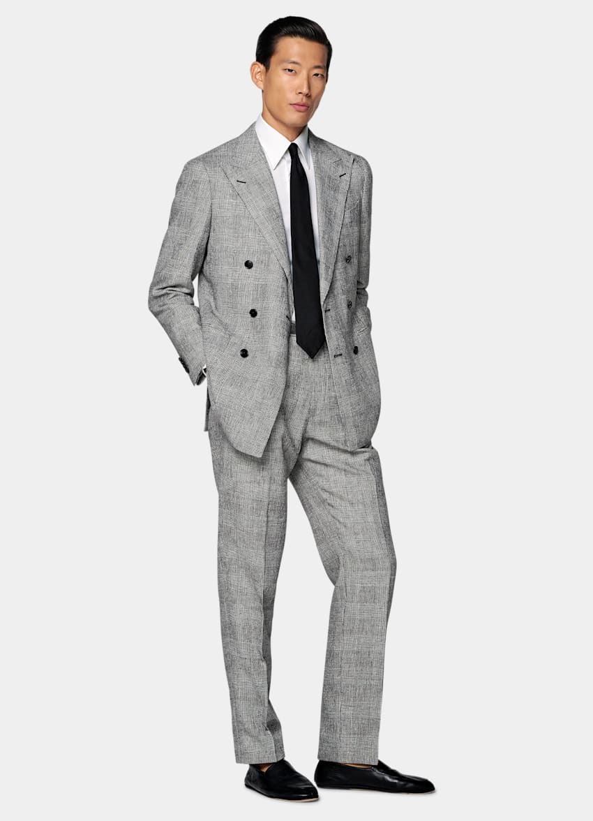 Black Checked Tailored Fit Havana Suit