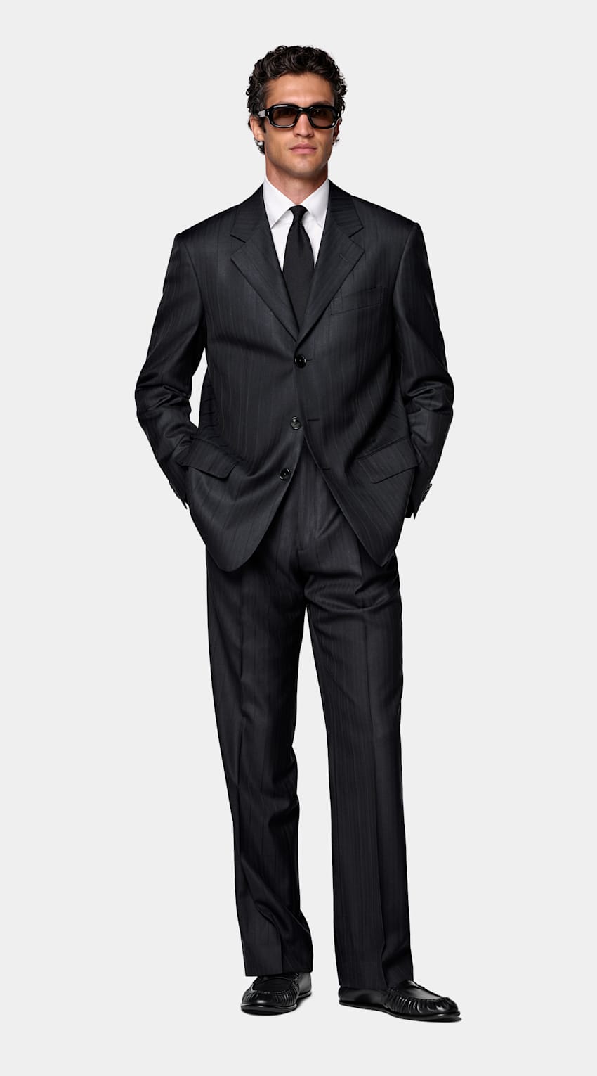 Navy Herringbone Relaxed Fit Brera Suit