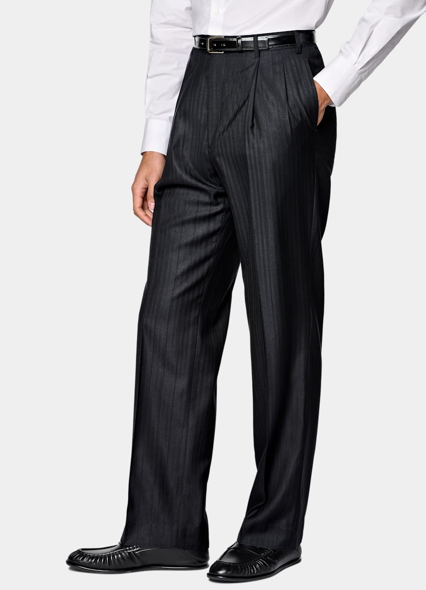 Navy Herringbone Relaxed Fit Brera Suit