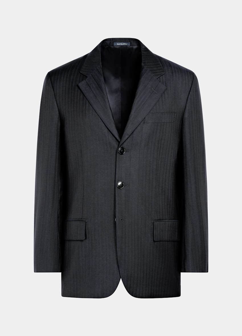 Navy Herringbone Relaxed Fit Brera Suit