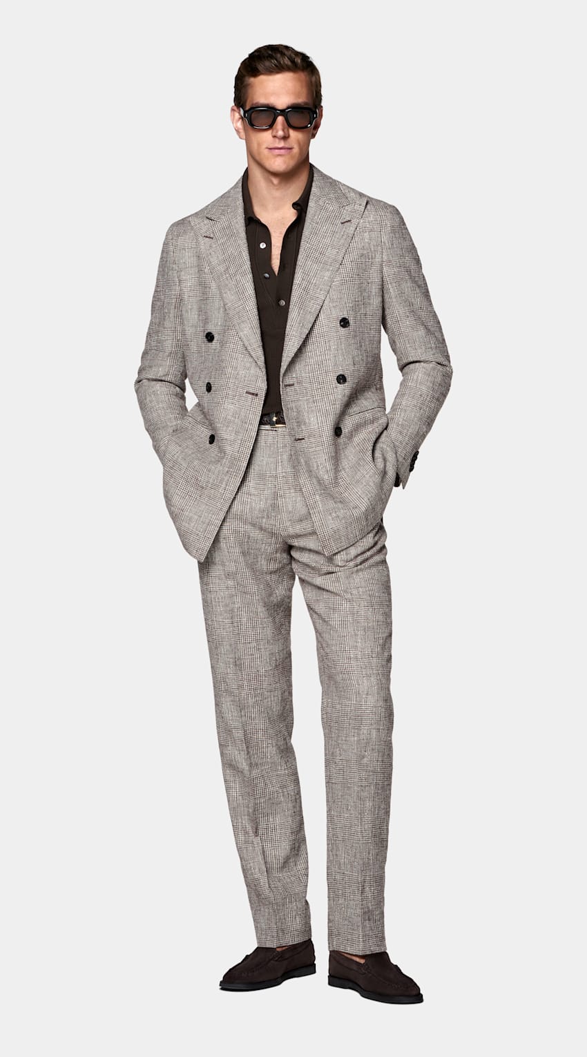 Mid Brown Checked Tailored Fit Havana Suit