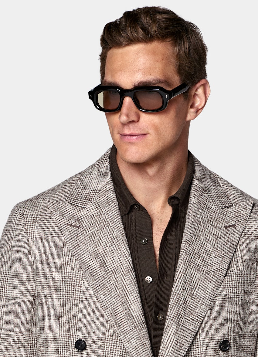 Mid Brown Checked Tailored Fit Havana Suit