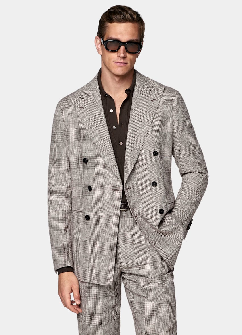 Mid Brown Checked Tailored Fit Havana Suit
