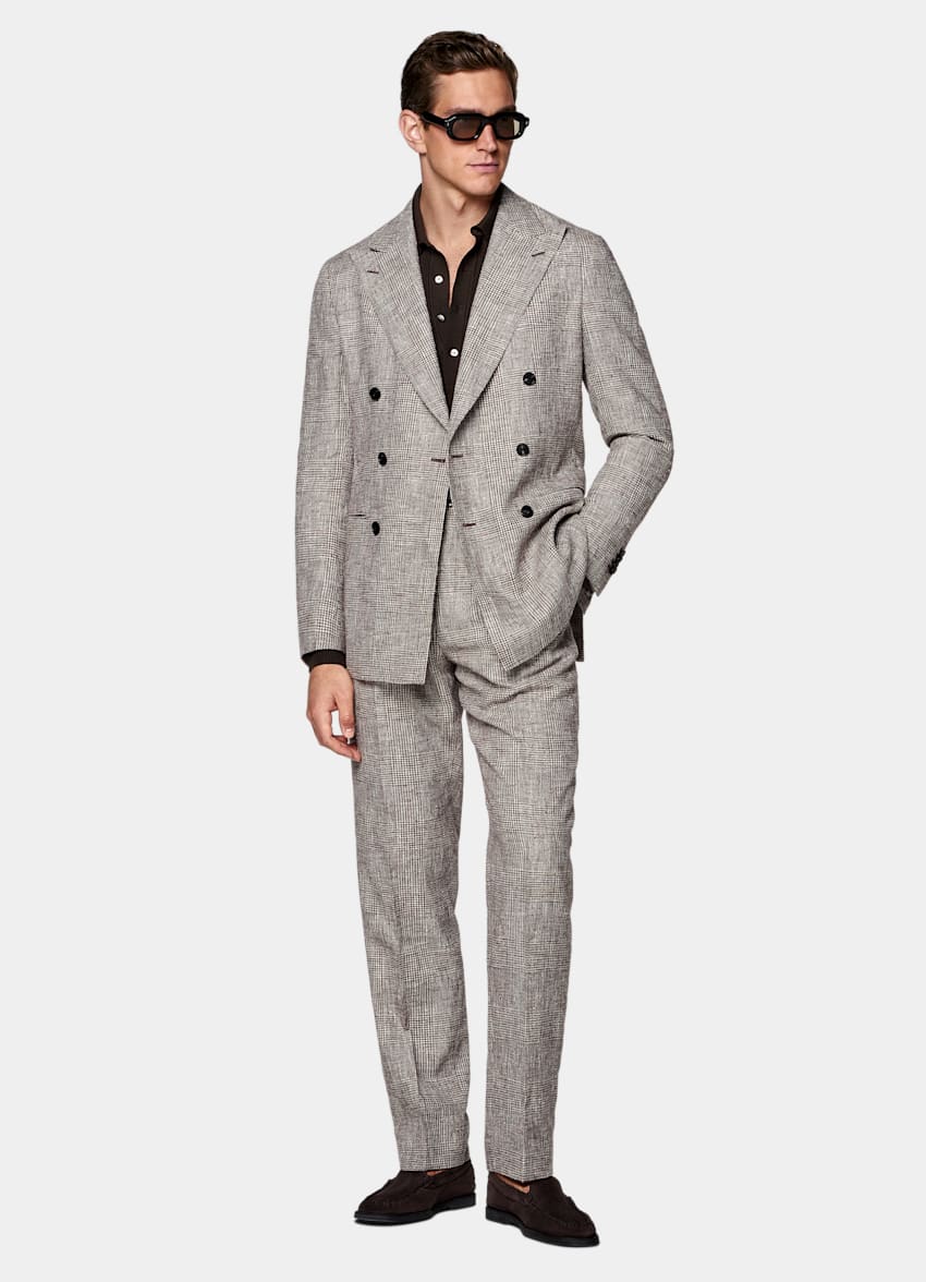 Mid Brown Checked Tailored Fit Havana Suit