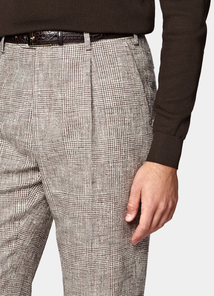 Mid Brown Checked Tailored Fit Havana Suit