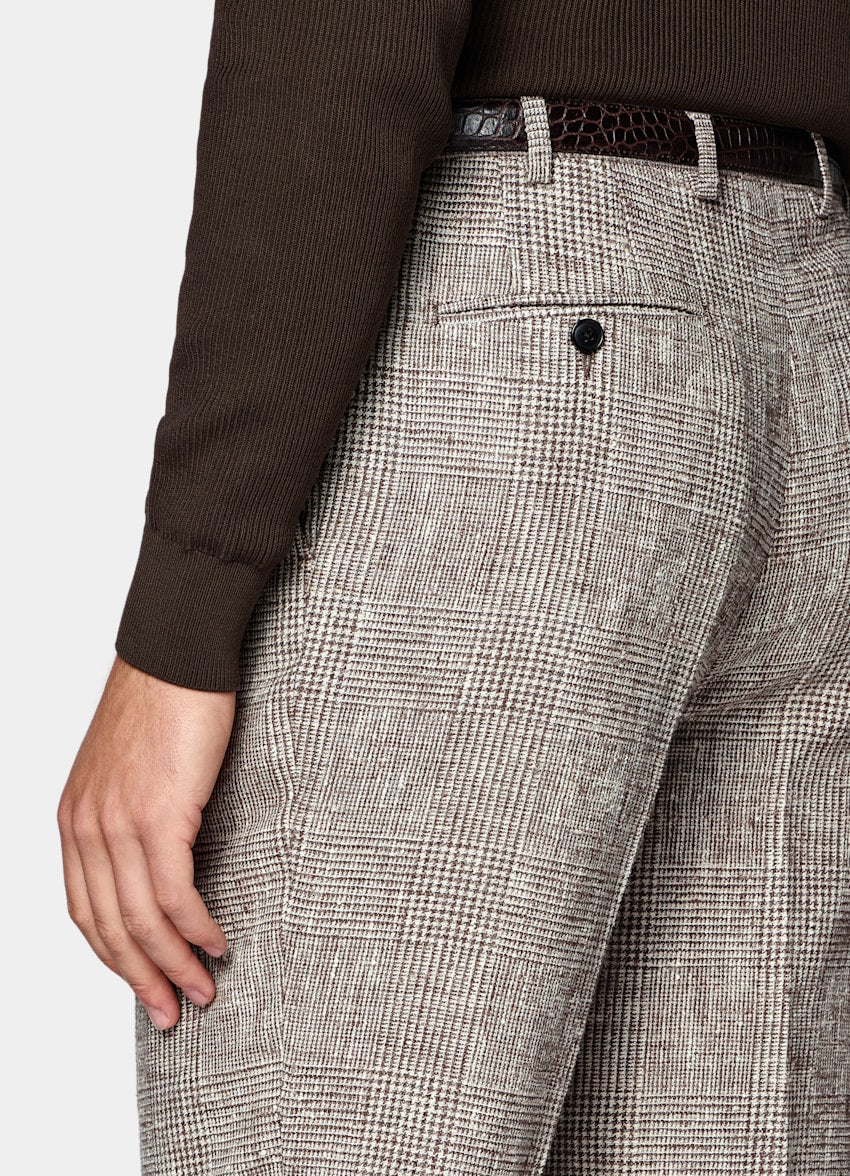 Mid Brown Checked Tailored Fit Havana Suit