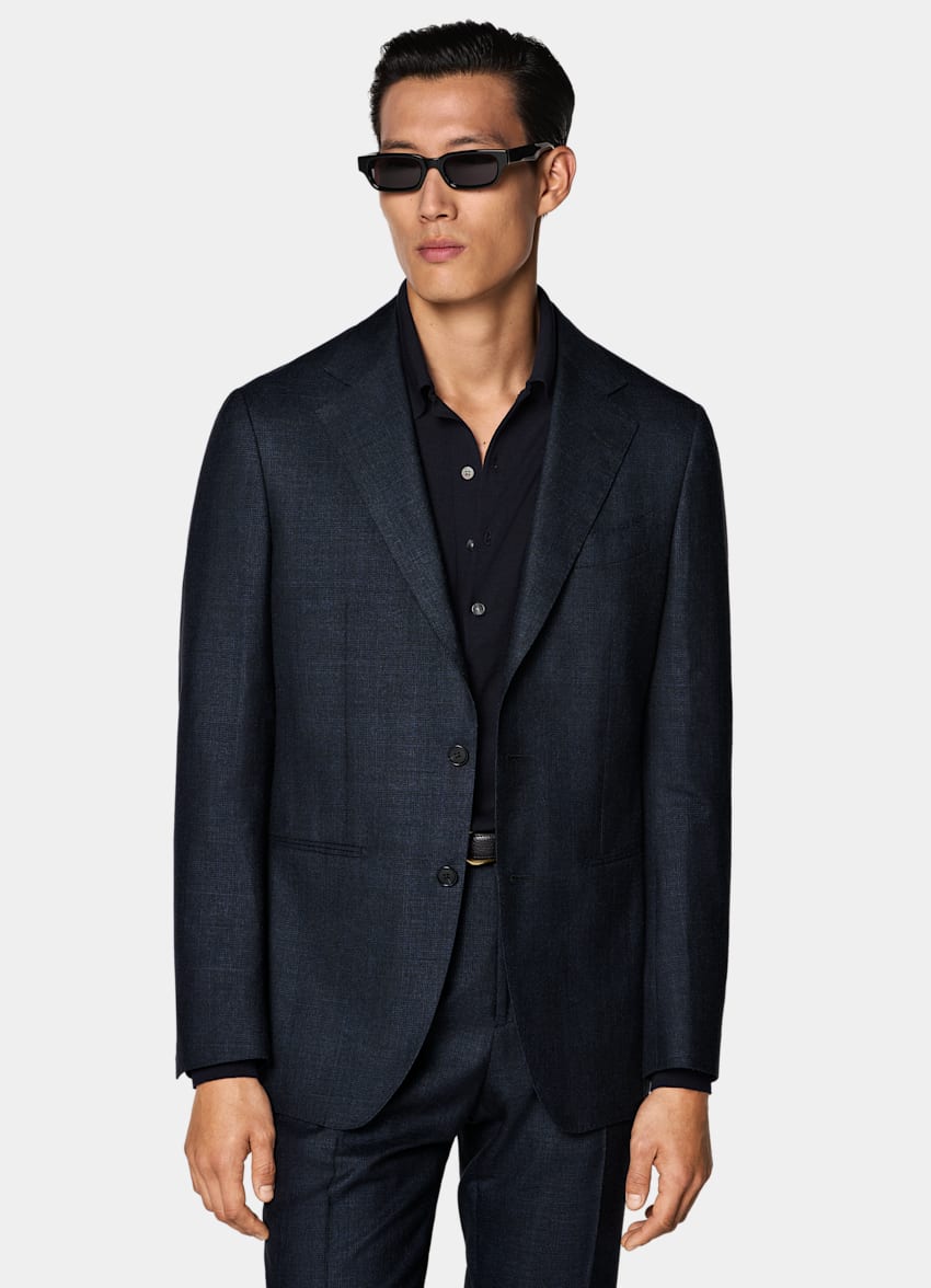 Navy Checked Tailored Fit Havana Suit