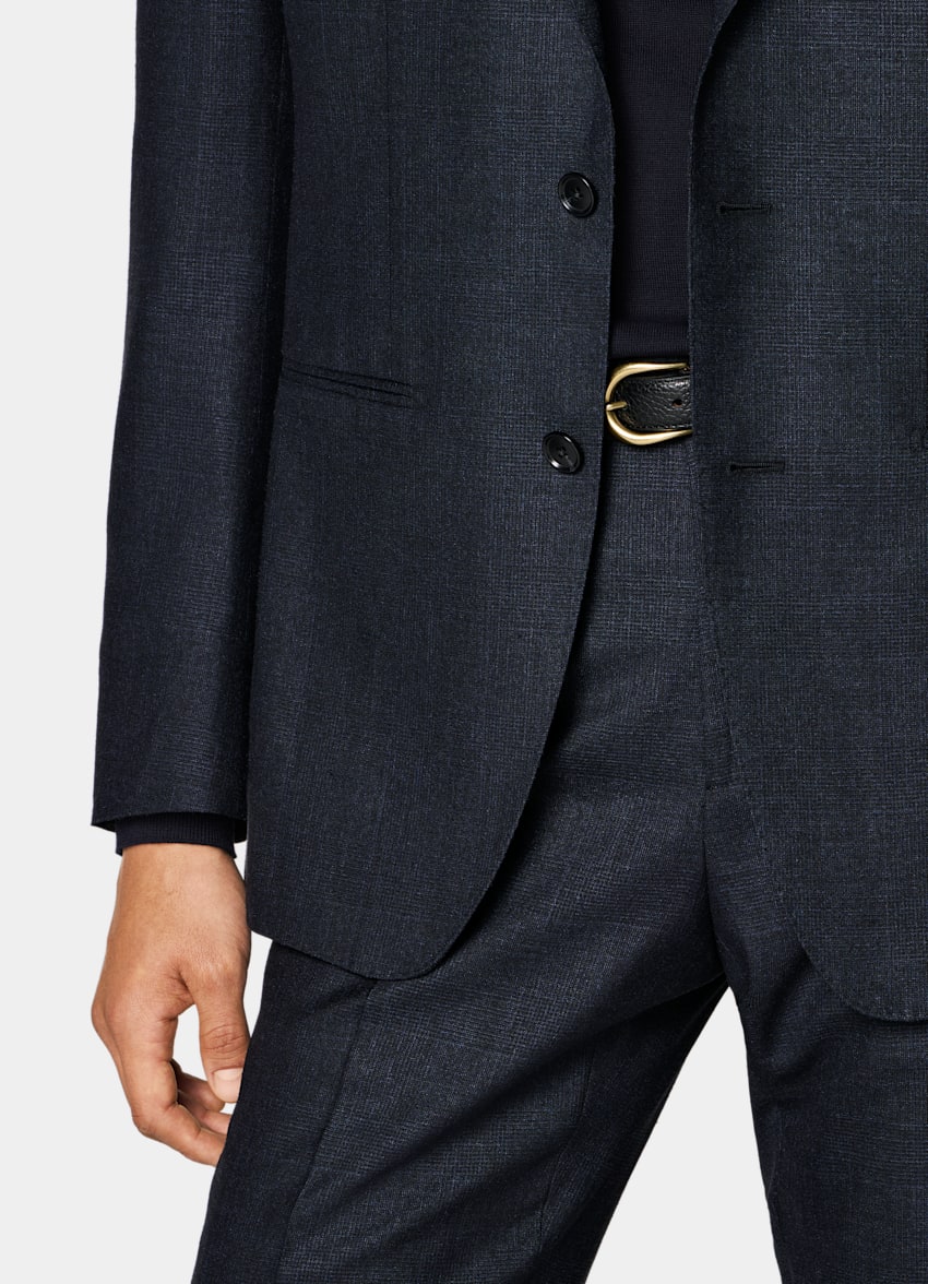 Navy Checked Tailored Fit Havana Suit