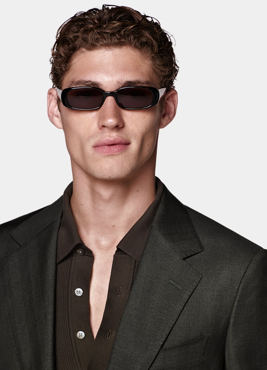Dark Brown Herringbone Tailored Fit Milano Suit