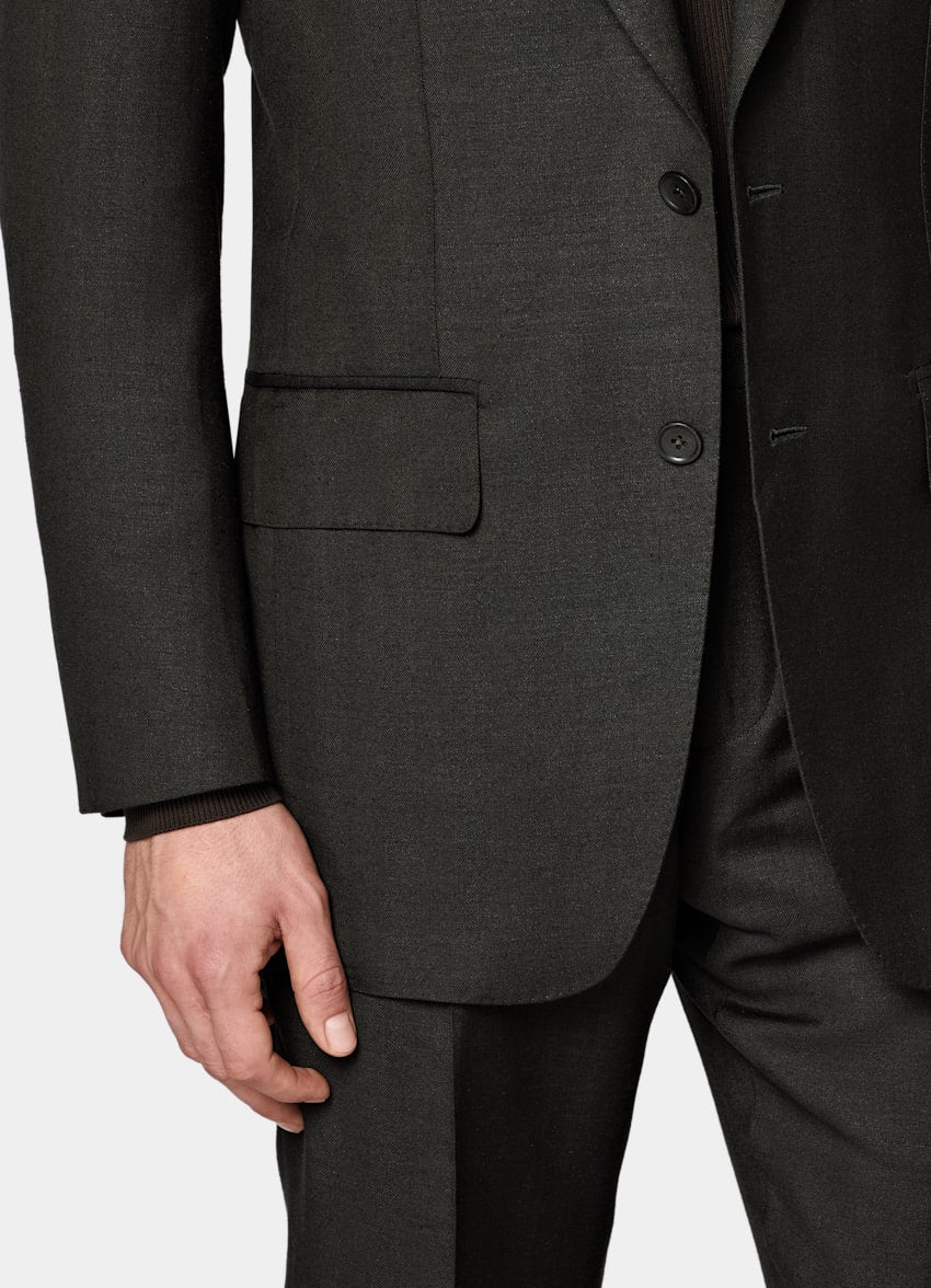 Dark Brown Herringbone Tailored Fit Milano Suit