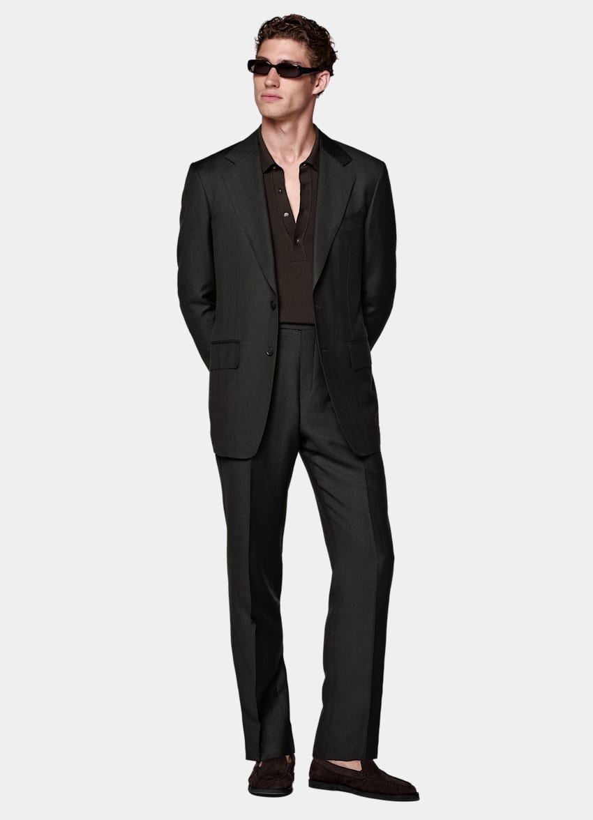 Dark Brown Herringbone Tailored Fit Milano Suit