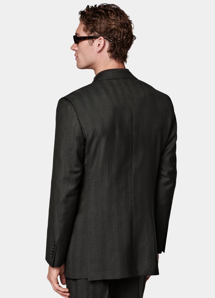 Dark Brown Herringbone Tailored Fit Milano Suit