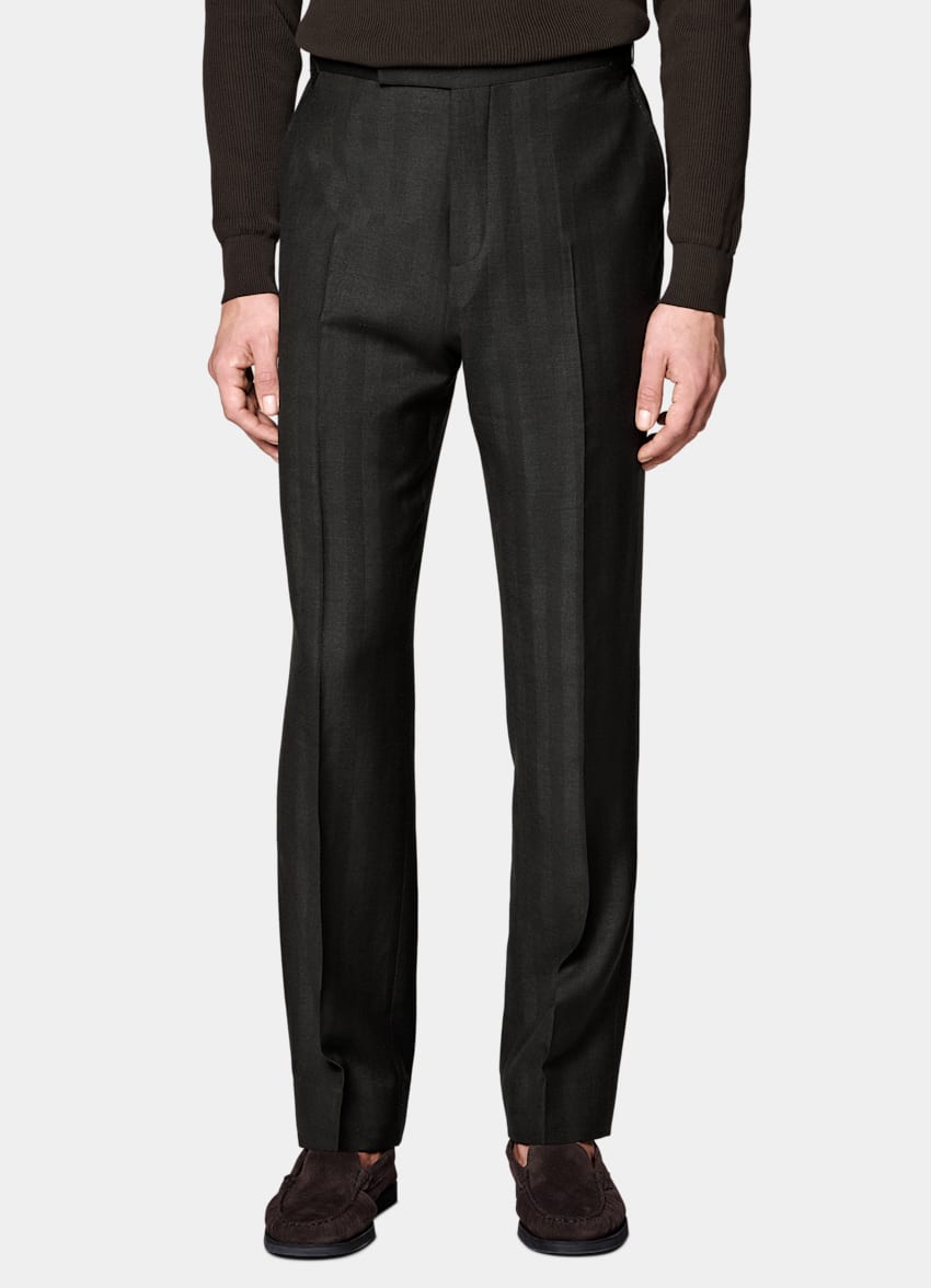 Dark Brown Herringbone Tailored Fit Milano Suit