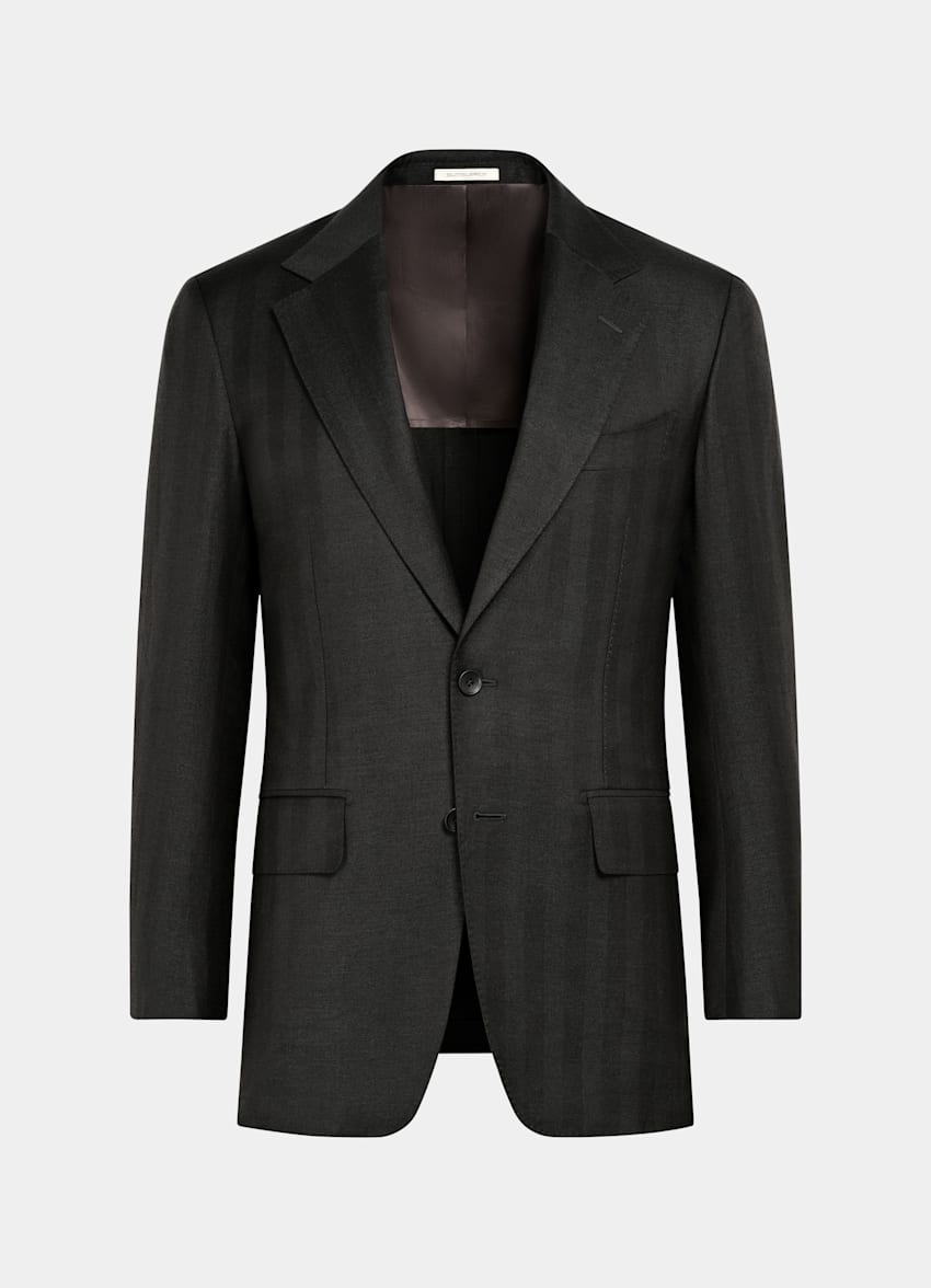Dark Brown Herringbone Tailored Fit Milano Suit