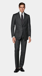 Dark Grey Striped Tailored Fit Milano Suit