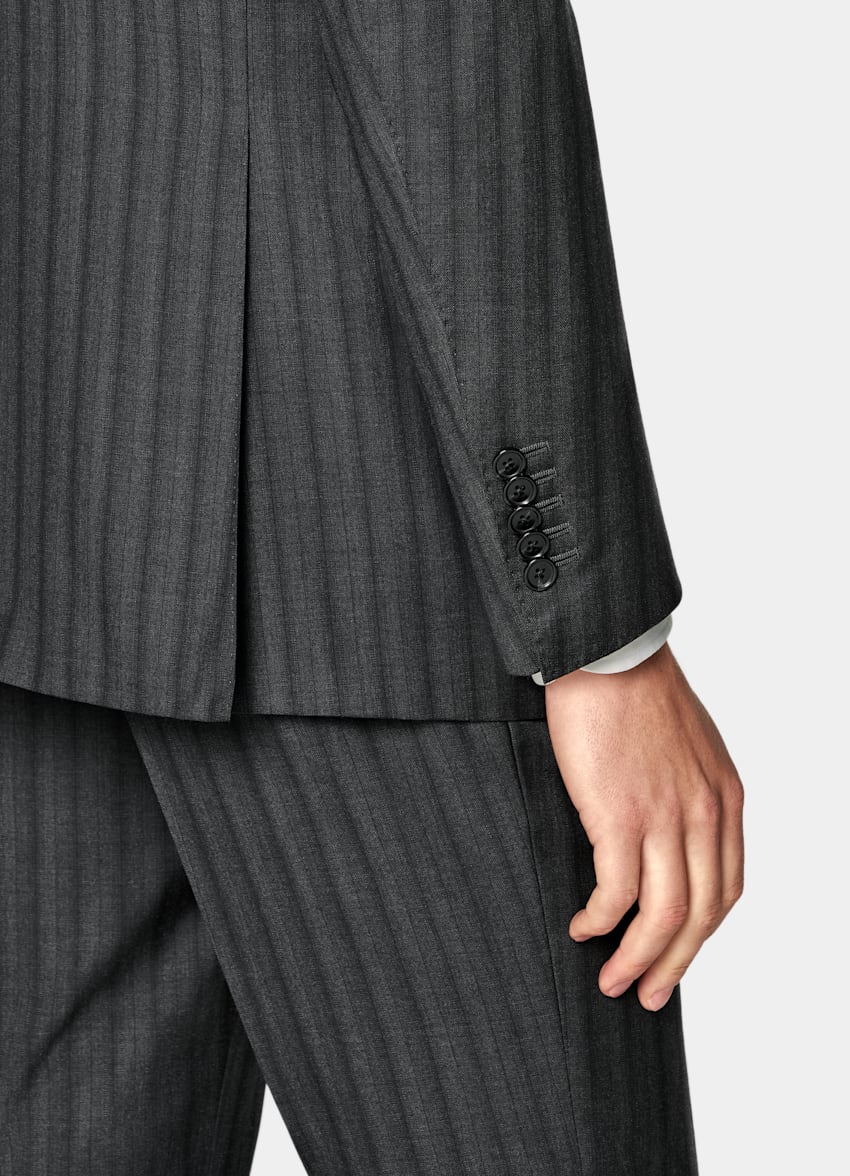Dark Grey Striped Tailored Fit Milano Suit
