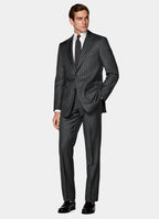 Dark Grey Striped Tailored Fit Milano Suit