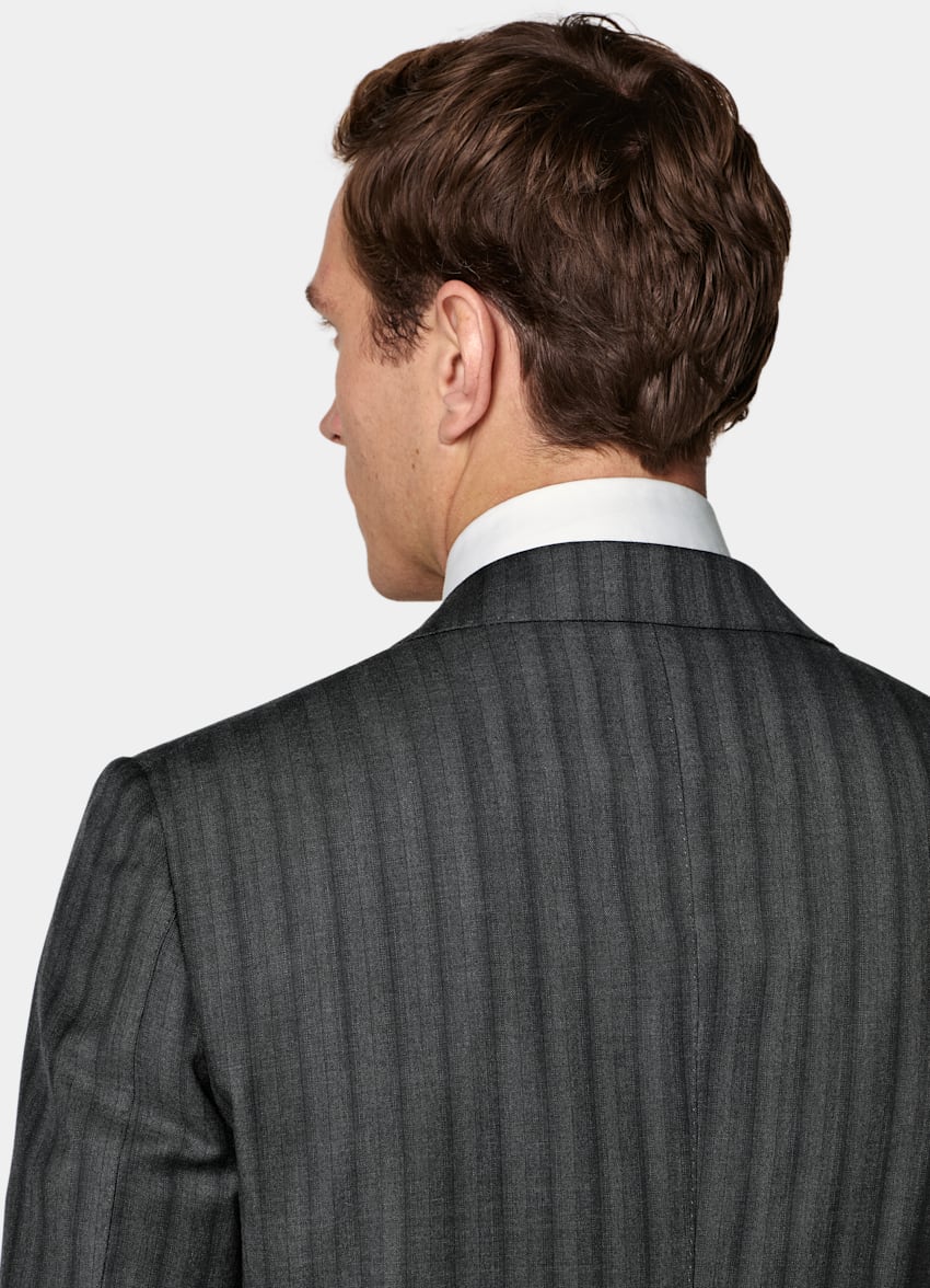 Dark Grey Striped Tailored Fit Milano Suit