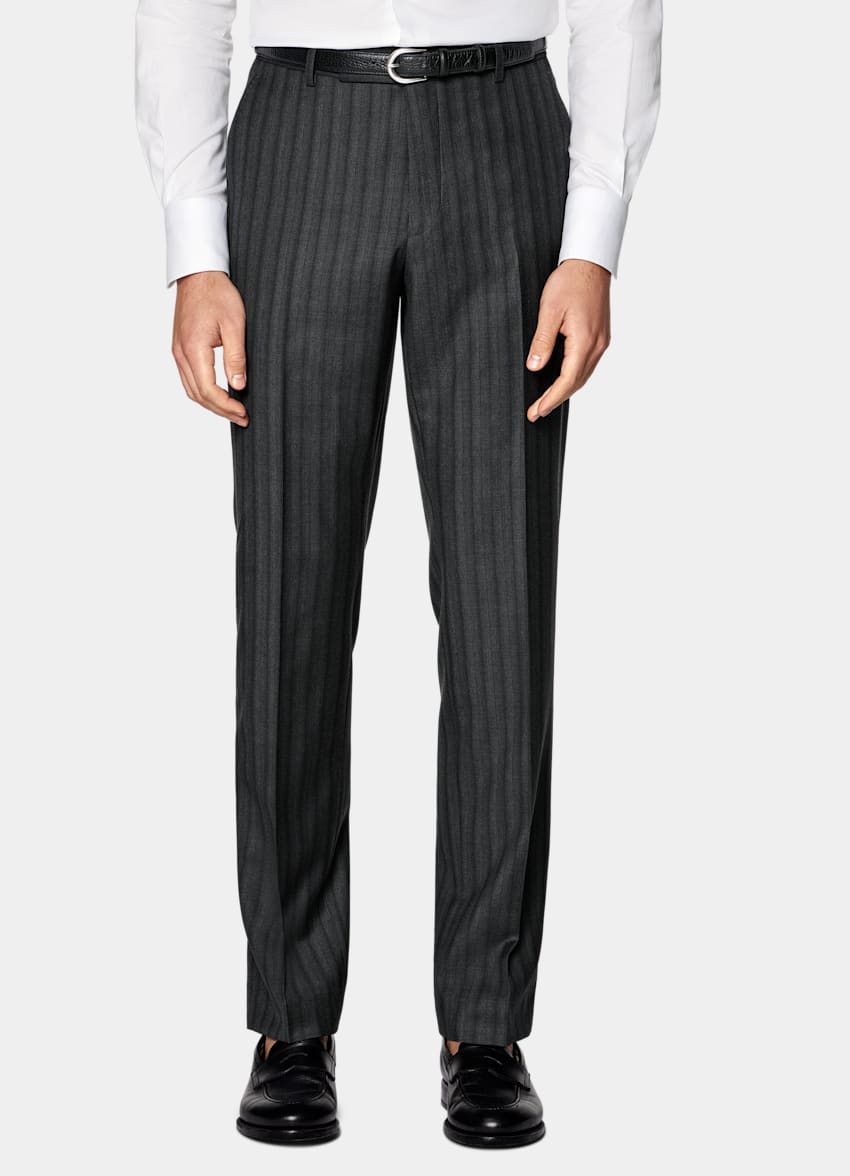 Dark Grey Striped Tailored Fit Milano Suit