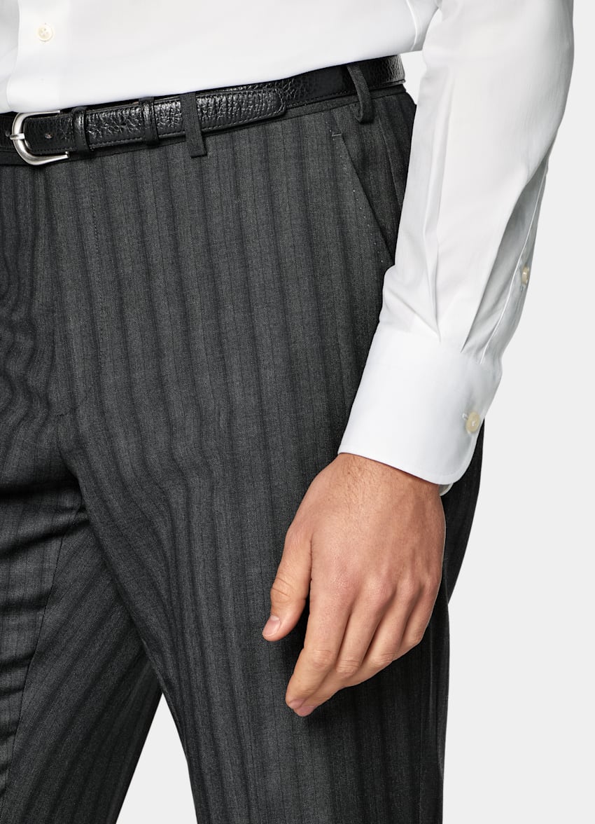 Dark Grey Striped Tailored Fit Milano Suit