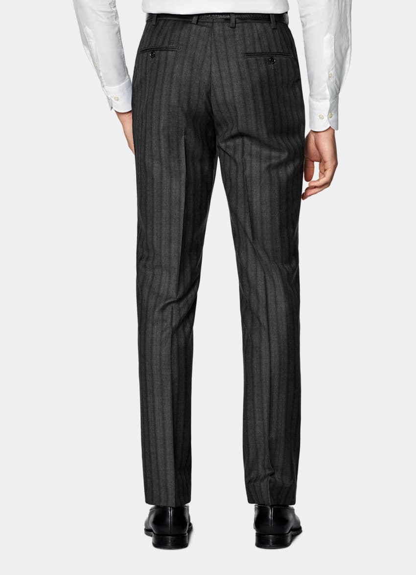 Dark Grey Striped Tailored Fit Milano Suit