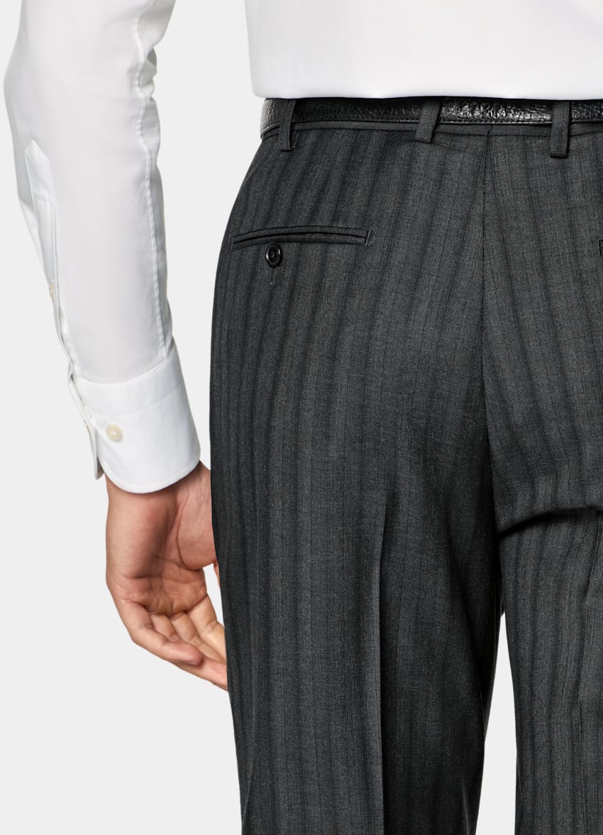 Dark Grey Striped Tailored Fit Milano Suit