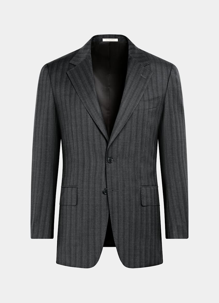 Dark Grey Striped Tailored Fit Milano Suit