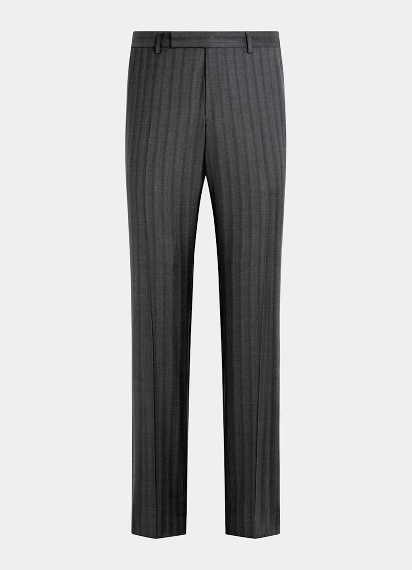 Dark Grey Striped Tailored Fit Milano Suit
