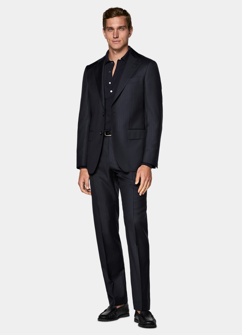 Navy Striped Tailored Fit Havana Suit