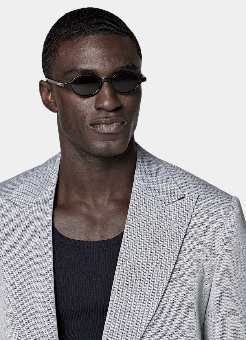 Navy Herringbone Tailored Fit Milano Suit