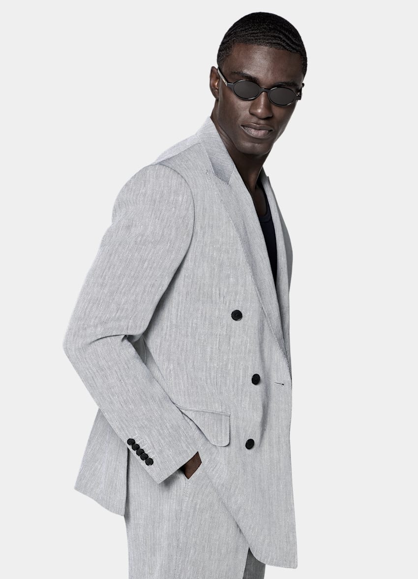 Navy Herringbone Tailored Fit Milano Suit