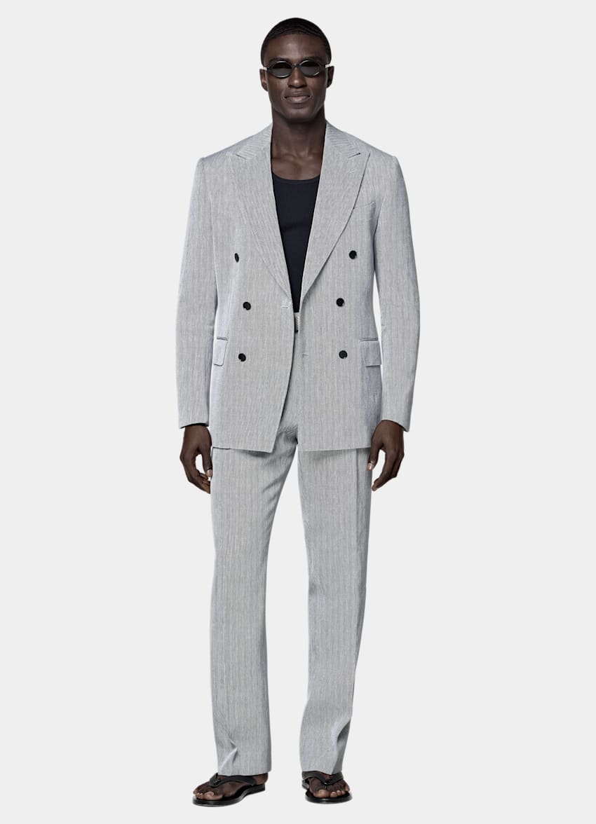 Navy Herringbone Tailored Fit Milano Suit
