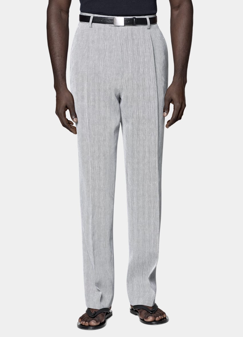 Navy Herringbone Tailored Fit Milano Suit