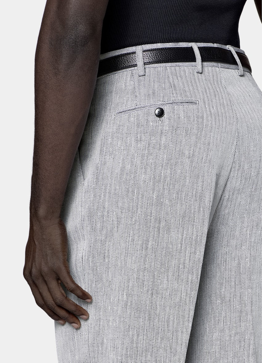 Navy Herringbone Tailored Fit Milano Suit