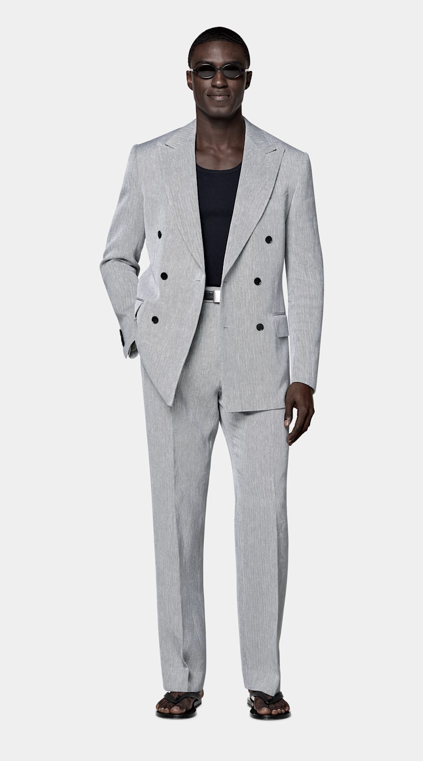 Navy Herringbone Tailored Fit Milano Suit