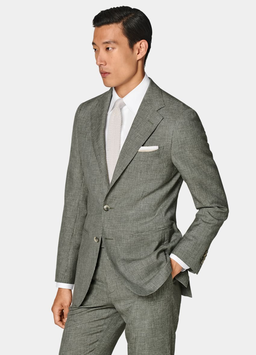 Mid Green Houndstooth Perennial Tailored Fit Havana Suit