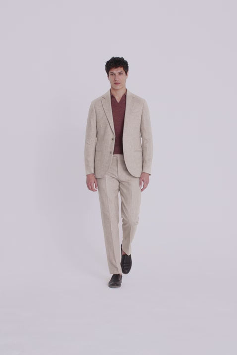 Tailored Fit Ecru Herringbone Suit