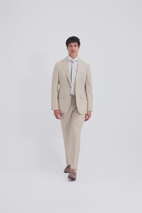 Italian Tailored Fit Taupe Hopsack Suit
