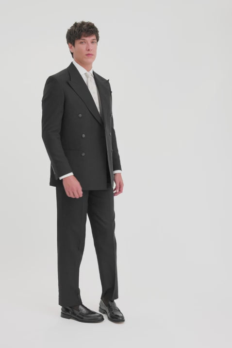 Relaxed Fit Black Twill Linen Cotton Suit