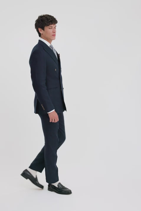 Tailored Fit Navy Twill Linen Suit