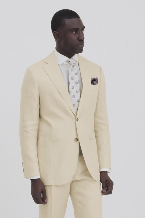 Tailored Fit Neutral Twill Linen Suit